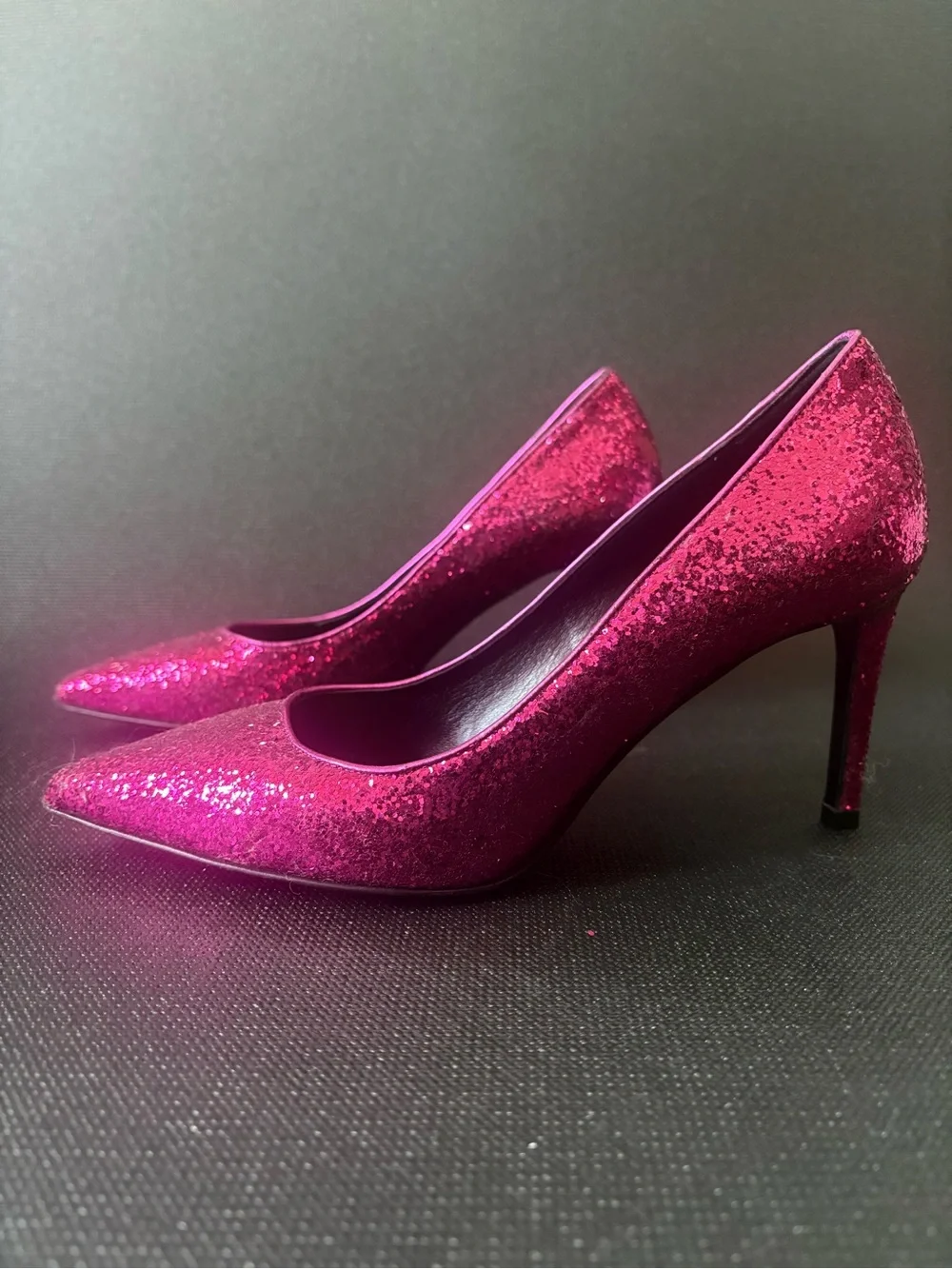 Saint Laurent Glitter Fuchsia Pointed-Toe Pumps - Women